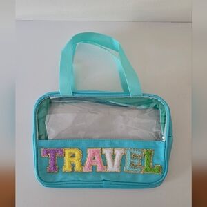 Colorful Chenille Patch "TRAVEL" Pouch | Clear Travel Bag